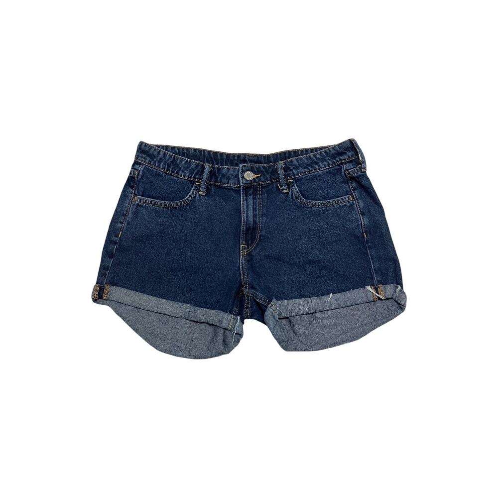 Mid Rise Dark Blue Jean Shorts Size 6 Cuffed Denim H&M 100% Cotton Roll Cuff Hem